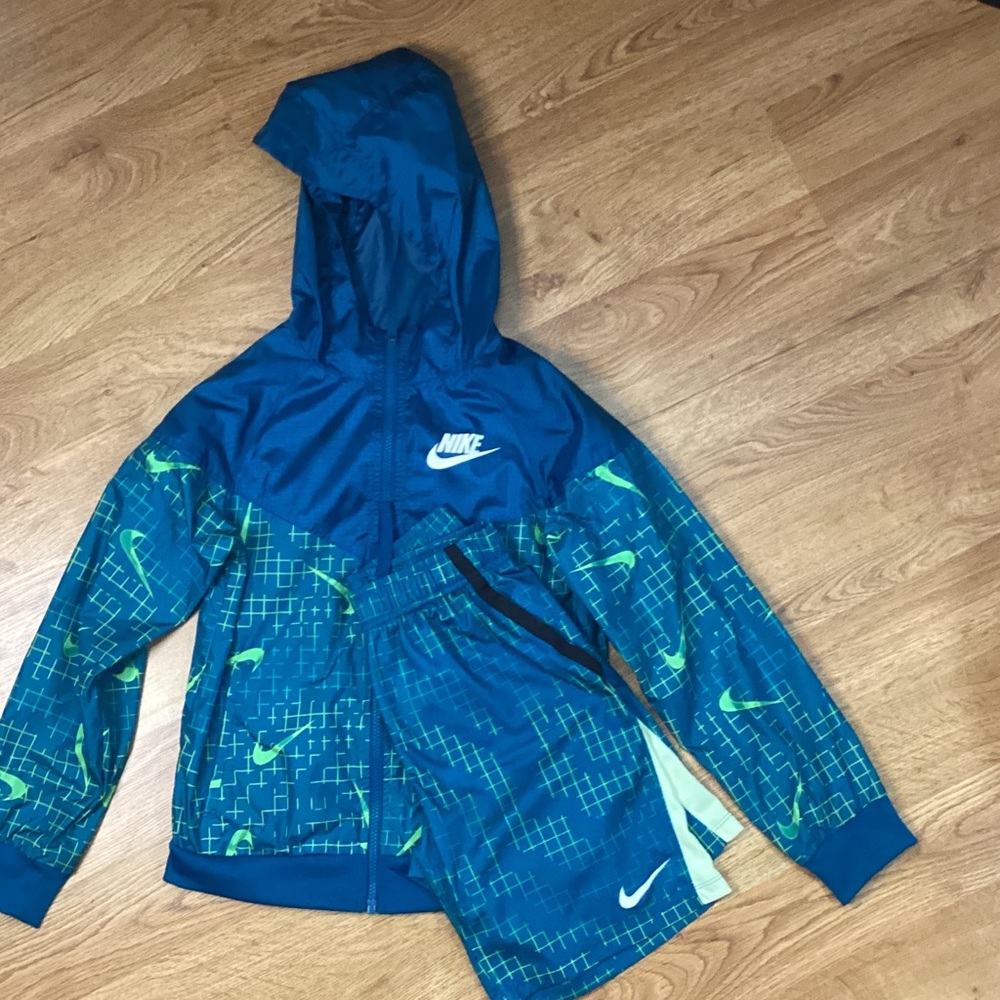 Nike Teal and Lime Hooded Tracksuit